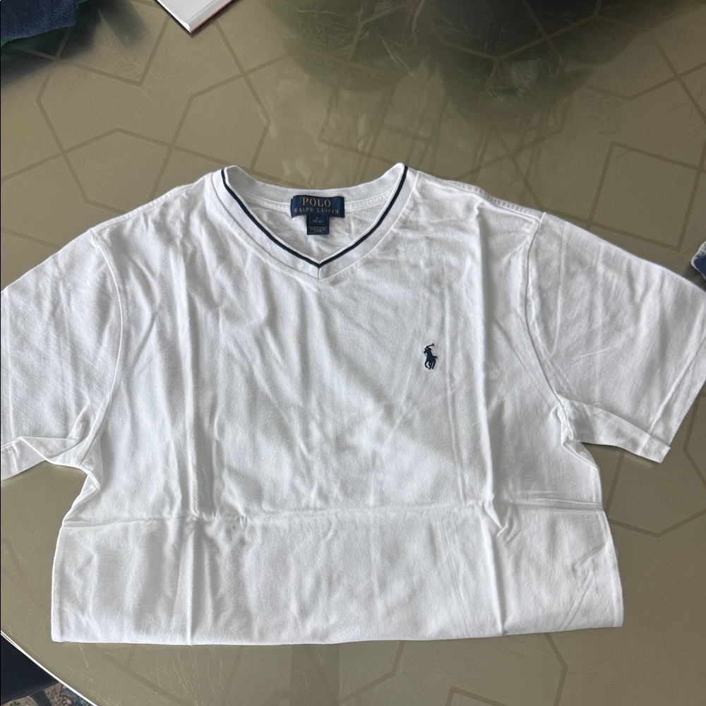Polo Ralph Lauren White V-Neck Tee with Navy Trim